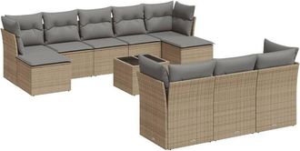 vidaXL Set De Sof&aacute;s De Jard&iacute;n 11pzas Con Cojines Rat&aacute;n Sint&eacute;tico Beige Vidaxl