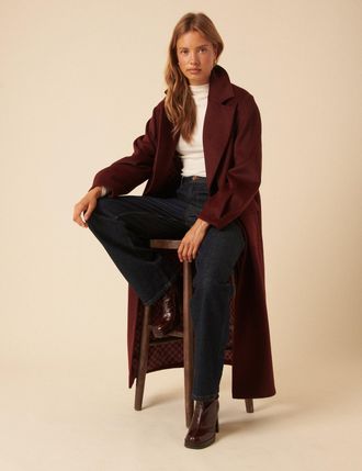 Nobody's Child NC x Lisou Burgundy Wool Blend Tailored Longline Coat