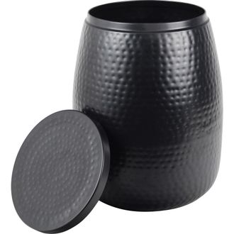 Happimess Merida Modern Rustic Hammered Metal Drum Storage Side Table with Lid in Matte Black at Nordstrom, Size Medium