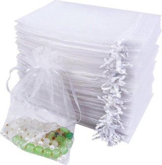 OEM Allecta - Bolsas De Organza, 100 Unidades, Blancas, 10 X 15 Cm, Para Bodas, Navidad Y Cumplea&ntilde;os