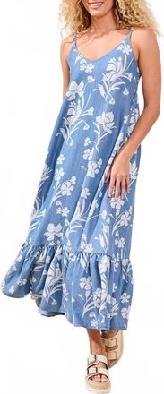 Tribal Maxi Dress With Bottom Frill In Seaside Blue