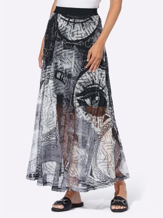 Heine Schlupfrock HEINE, Damen, Gr. 36, schwarz-weiss (wei&szlig;, schwarz, bedruckt), 100% Polyester, bedruckt, gemustert, mehrfarbig, lang, R&ouml;cke Schlupfrock