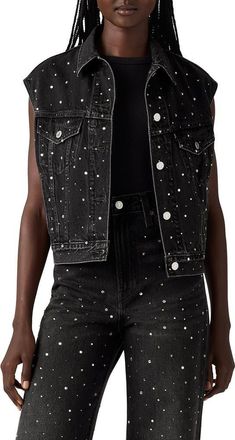 Levi's 90s Embellished Shrunken Denim Vest in Dazzle Me Smoke Vest at Nordstrom, Size X-Small