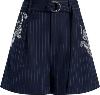 Cinq à Sept Rebecca paisley-embroidered pinstripe shorts - women - Cotton/Polyester/Spandex/Elastane - 10 - Blue