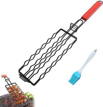 OEM Parrilla Para Barbacoa, Parrilla De Acero Inoxidable, Pinza Para Barbacoa, Capacidad Para 6 Salchichas, El Color Del Cepillo Es Aleatorio