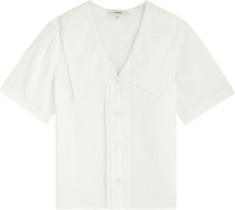 Frame Denim The Scallop Semi-sheer Woven Blouse - White - S (UK8-10 / S)