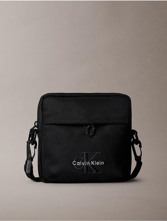 Calvin Klein Mens Nylon Monologo Crossbody Bag - Black