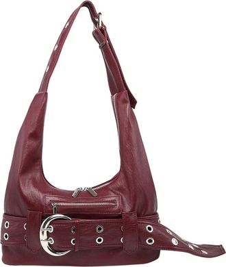 Generic PU Leather Belt Buckle Handbag Vintage Shoulder Bag Y2k Tote Bag (Wine Red)