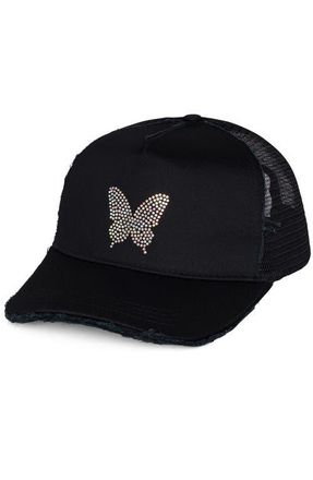 Lauren Moshi Jilly Crystal Mini Butterfly Trucker Hat in Black at Nordstrom
