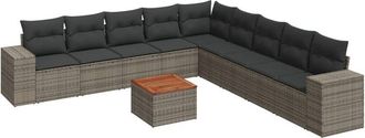 vidaXL Set De Sof&aacute;s De Jard&iacute;n 10 Pzas Con Cojines Rat&aacute;n Sint&eacute;tico Gris Vidaxl