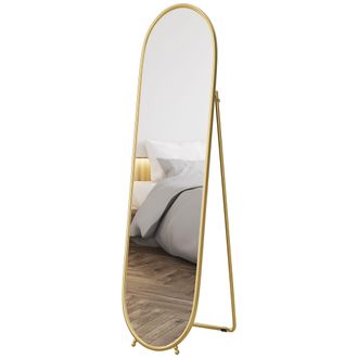 HOMCOM Specchio Moderno Ovale Da Terra Con Supporto Oro - Homcom