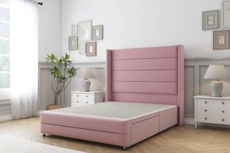 Sloomy Sterling Plush Divan Base 2 Drawers - 54 Wing Headboard-Footboard in Pink | Size: Double