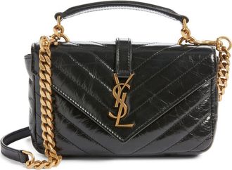 Saint Laurent Mini College Matelass&eacute; Leather Crossbody Bag in Noir at Nordstrom