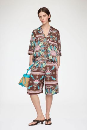 Ganni Brown Shorts in Printed Twill - Size 32 Viscose