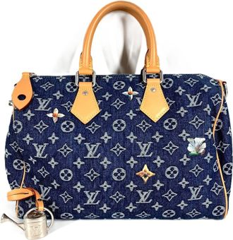Louis Vuitton Blue Monogram Denim Boston Bag Handbag Tote Bag (Pre-Owned)