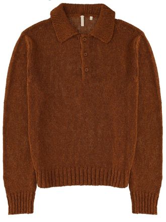 Sunflower Rich Brown Knitted Cotton-Blend Polo Shirt