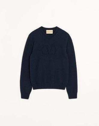 Valentino Maglia Valentino in lana con ricamo VLogo Signature tono su tono Uomo NAVY 3XL