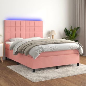 vidaXL Vidaxl - Cama Box Spring Colch&oacute;n Y Led Terciopelo Rosa 140x200 Cm
