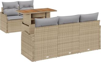 vidaXL Garden Sofa Set with Storage 6 pcs Beige Poly rattan Vidaxl