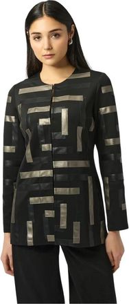Joseph Ribkoff Scuba & Leatherette Kraagloze Jas - Dames - Blouses - Zwart - XL - Overhemden