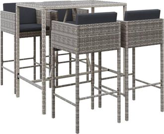 vidaXL Mesa Y Taburetes Altos Jard&iacute;n 5 Piezas Y Cojines Rat&aacute;n Pe Gris Vidaxl