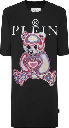 Philipp Plein teddy bear-embroidered cotton minidress - women - Glass Fiber/Cotton - S - Black