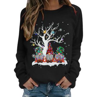 Generic Sweatshirts for Women Merry Christmas Funny Gnome Graphic Print Sweatshirt Winter Activewear Pullover Tops UK Santa Cute Graphic Xmas Merry Christmas 
