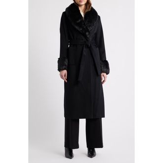 Via Spiga Wool Blend Coat with Faux Fur Trim in Black at Nordstrom, Size 10