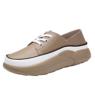 Generic Elevated Platform Loafers for Women Modern Round Toe Slip On Walking Footwear Everyday Comfort Casual Design (Brown, 5.5)