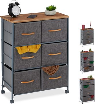Relaxdays Cajonera Con Ruedas, Cajones Textiles, Decoraci&oacute;n, Balda Con Apariencia De Madera, 74,5 X 58 X 30 Cm, Gris - Relaxdays