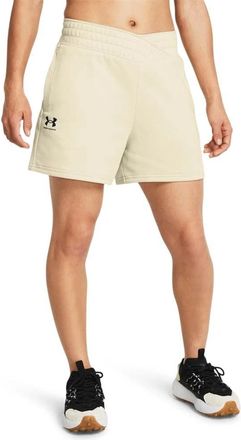 Under Armour Rival Terry Shorts Womens Beige Crossover Waist Athletic GBO3456