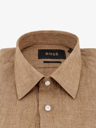 HUGO BOSS Mens Linen Shirt Brown