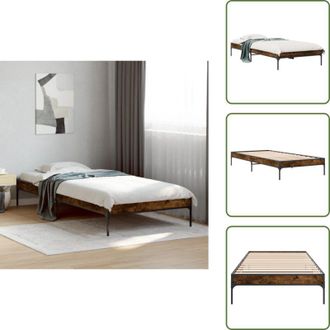 vidaXL Letto con doghe - vidaXL Giroletto Rovere Fumo 90x200 cm in Legno Multistrato e Metallo - Letto in metallo
