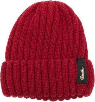 Borsalino Rode Geribbelde Kasjmier Hoed met Omgeslagen Rand - Dames - Hoeden - Rood - ONE Size - Kasjmier - Accessoires