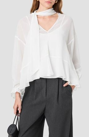 French Connection Marina Chiffon Long Sleeve Top in Winter White at Nordstrom, Size X-Small