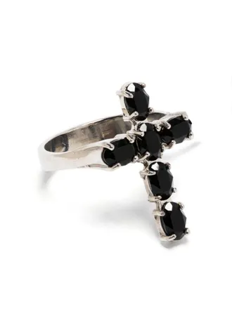 Dolce & Gabbana crystal-embellished cross ring - men - glass/Brass - L - Black