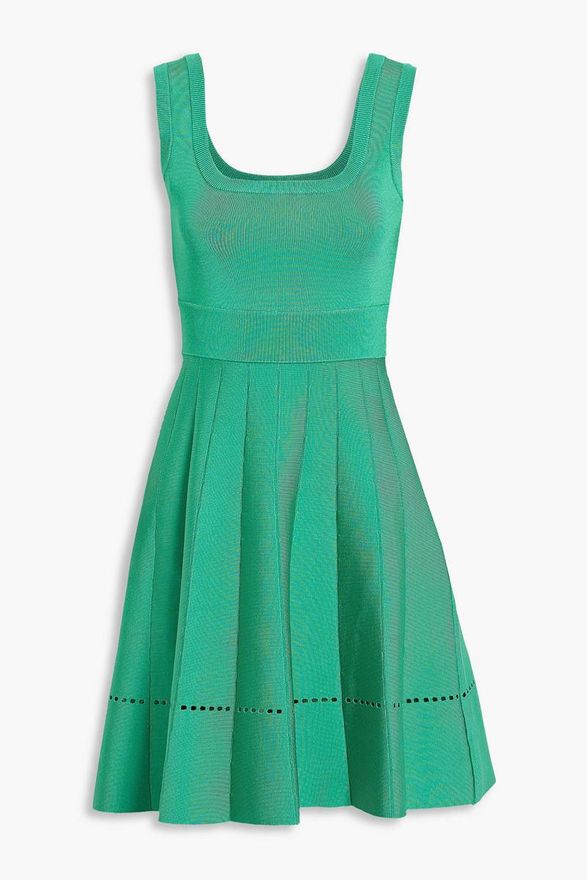 Hérve Léger Flared Stretch-knit Mini Dress - Green - Xs From £246.00 