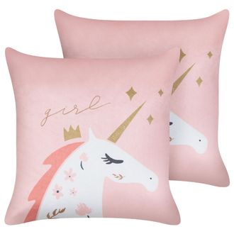 Beliani Beliani - Conjunto De 2 Cojines Infantiles De Terciopelo Motivo Unicornio 45 X 45 Cm Fundas Extra&iacute;bles Con Relleno Rosa Uniola
