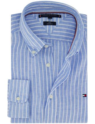 Tommy Hilfiger overhemd gestreept blauw Tommy Hilfiger linnen button-down collar
