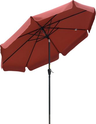 OUTSUNNY 2.7m Patio Umbrella Garden Parasol with Crank - Ruffles - 8 Ribs - Wine Red | TJ Hughes