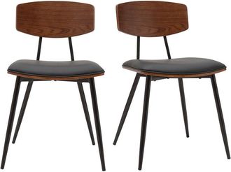 Miliboo Set De 2 Sillas Vintage De Madera De Nogal Oscuro Con Asiento Negro Y Metal Negro Joline