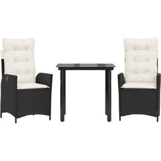 vidaXL Set Comedor De Jard&iacute;n 3 Pzas Con Cojines Rat&aacute;n Sint&eacute;tico Negro Vidaxl
