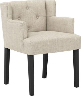 LPD Furniture Shay Winged Indoor Dining Chair with Arms - Linen Blend/Rubber Wood - L57 x W56.5 x H79 cm - Stone/Black - Partially Assembled