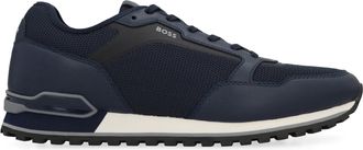 HUGO BOSS Mens Low-Top Sneakers With Mesh Inserts Blue Cow Hide Trainers