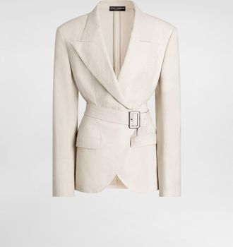 Dolce & Gabbana Single-breasted Taormina Jacket In Rustic Canvas - Woman Blazers White 36