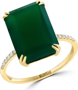 Effy 14K Yellow Gold Emerald Cut Green Onyx & Diamond Ring in 14K Gold at Nordstrom, Size 7