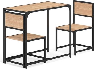 Costway 3 Piece Dining Table Set Industrial Rectangular Kitchen Table-Natural