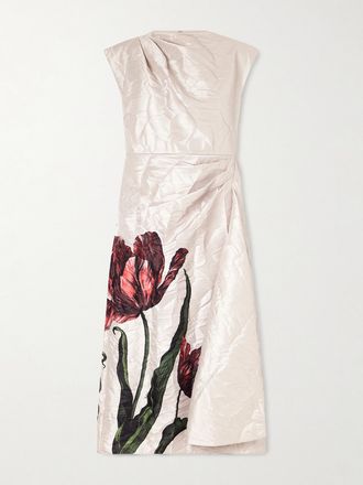 Erdem Abito Midi In Cr&ecirc;pe Increspato Floreale Drappeggiato - Rosa