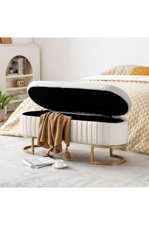 Living and Home White Upholstered Storage Bench Foot Rest