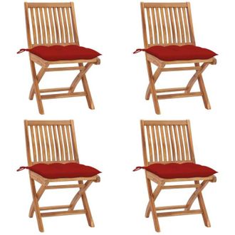 vidaXL Sillas De Jard&iacute;n Plegables 4 Uds Madera Maciza Teca Con Cojines Vidaxl